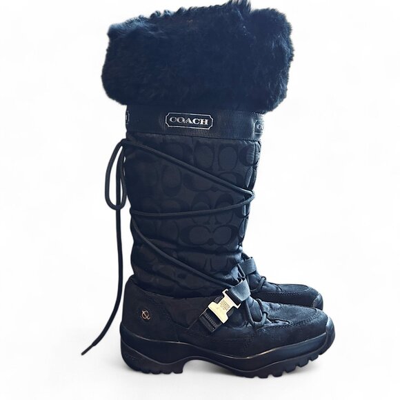 Coach ‘Solaris’ Monogram Fur Trim Snow Boot - Picture 1 of 11
